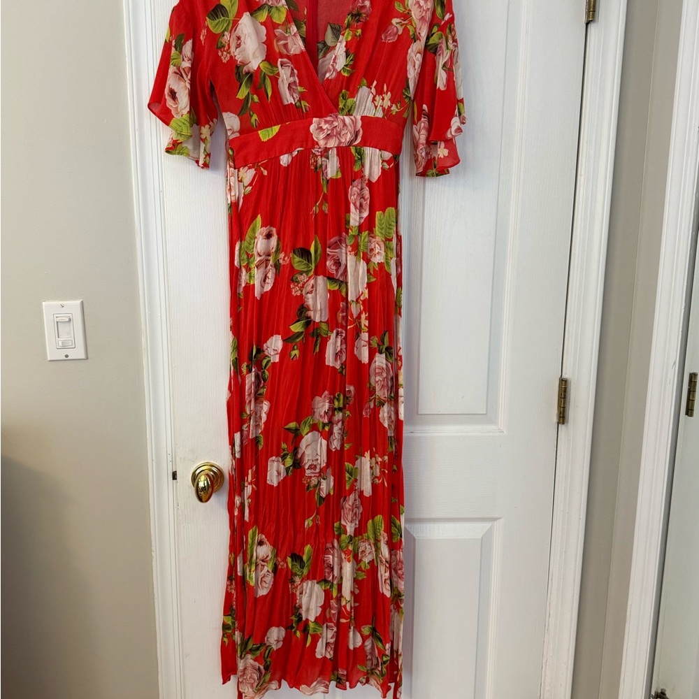 BCBGMaxAzria Red and Pink Floral Maxi Dress